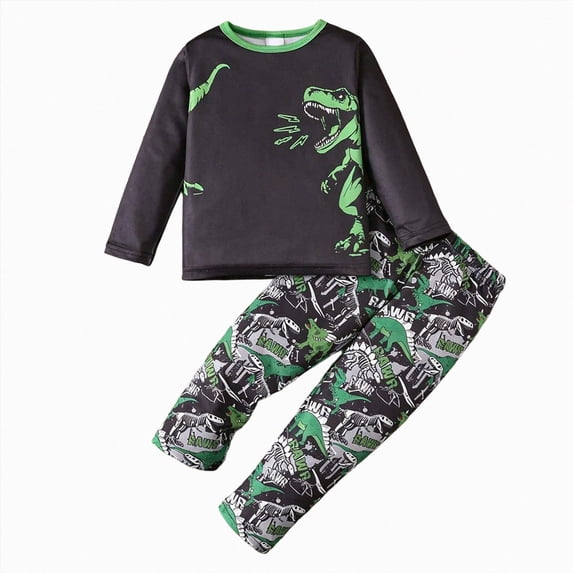 UAYOTSE Toddler Boys All Over Dinosaur Print Outfit Long Sleeve Shirt Pants Fall Winter Play Clothes Size 4-5 Years