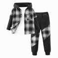 thumbnail image 1 of UAYOTSE Toddler Boys Fall Outfits 2T 3T 4T 5T 6T 7T Plaid Patchwork Hooded Jacket and Spliced Jogger Pants 2 Piece Clothes Set, 1 of 7