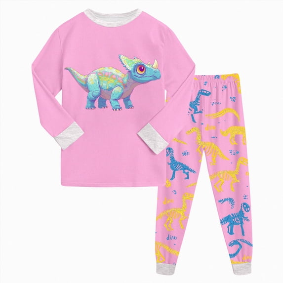 UAYOTSE Toddler Cozy Night Pajama Set 2T 3T 4T 5T 6T 7T 8T Dinosaur Bone Cartoon Crew Neck Long Sleeve Two Piece Home Wear Outfit