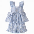 thumbnail image 1 of UAYOTSE Toddler Girl Clothes Baby Summer Spring Outfits Cute Bow Button Smocked Ruffle Sleeve Tops ＋ Girls Shorts Set,Sizes 3-4 Years, 1 of 9