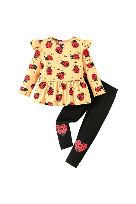 Toddler Girl Clothes Kid Fall Outfit Ruffle Sleeve Shirt Top Floral Pants Spring Clothing Set,Sizes 5-6 Years