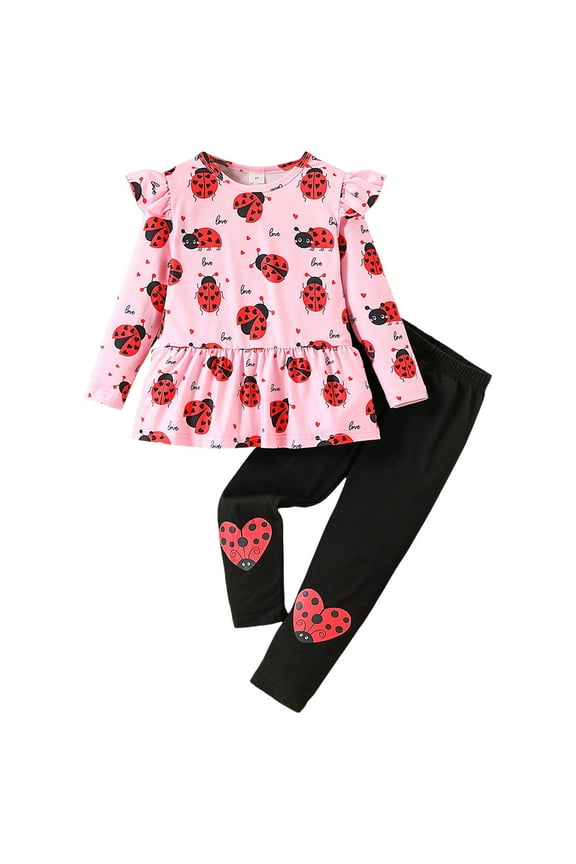 Toddler Girl Clothes Kid Fall Outfit Ruffle Sleeve Shirt Top Floral Pants Spring Clothing Set,Sizes 5-6 Years
