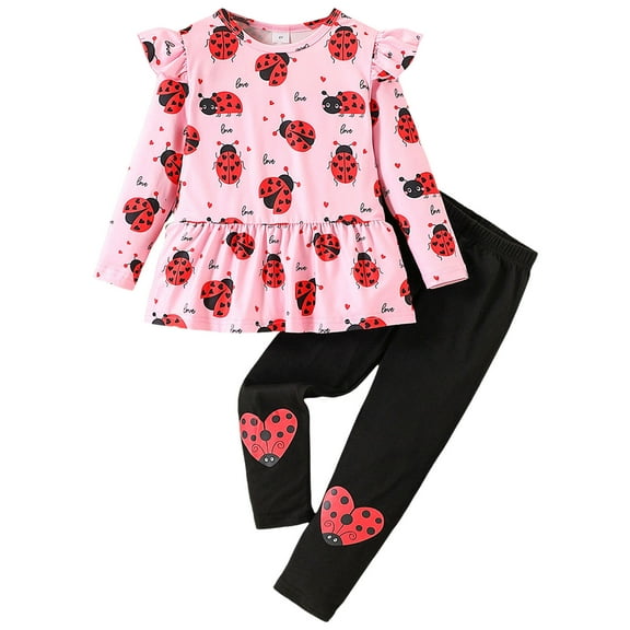 UAYOTSE Toddler Girl Clothes Kid Fall Outfit Ruffle Sleeve Shirt Top Floral Pants Spring Clothing Set,Sizes 6-7 Years