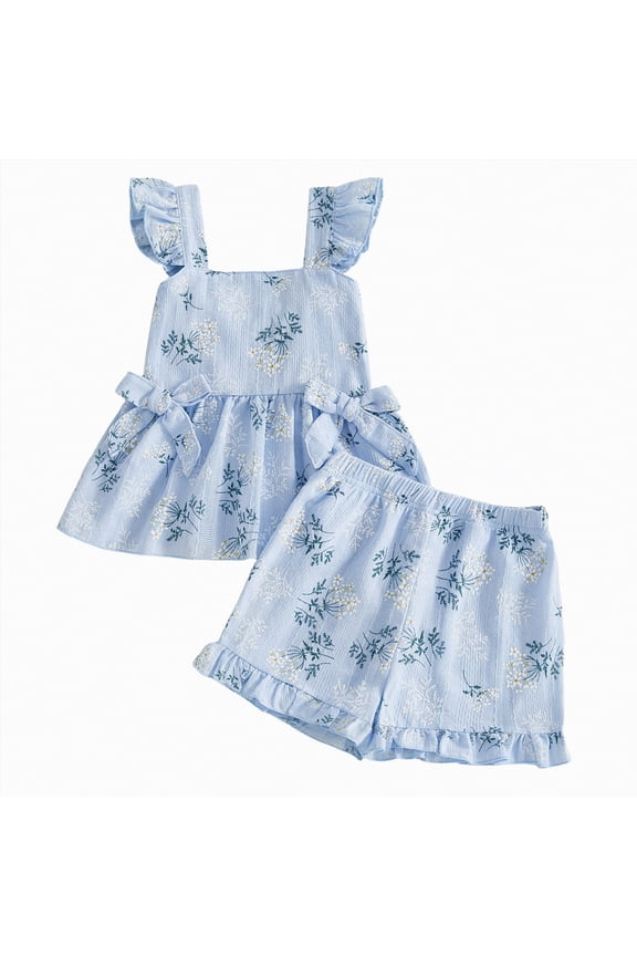 Toddler Girl Clothes Summer 6 9 12 18 24 Months 2T 3T 4T Cute Sleeveless Tank Tops With Bow and Ruffled Shorts 2Pcs Outfits Set,Sizes 6-12 Months