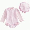 thumbnail image 1 of UAYOTSE Toddler Girl Solid Swimsuit Baby Long Sleeve Rash Guard Bathing Suit Girl Hollow Out Swimwear with Sun Hat,Sizes 18-24 Months, 1 of 6