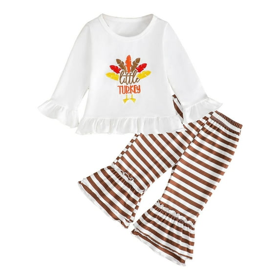 UAYOTSE Toddler Girl Turkey Outfit Long Sleeve Ruffle Pullover Top And Pants Set 2Pcs Baby Thanksgiving Clothes(18-24 Months,I113-White)