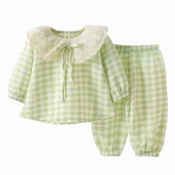 UAYOTSE Toddler Girls Casual Outfits 12 18 Months 2T 3T 4T 5T 6T 7T 8T Gingham Lace Collar Long Sleeve Top and Elastic Cuff Pants 2Pcs Clothes Set