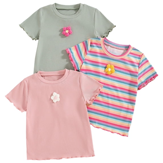 UAYOTSE Toddler Girls Graphic T Shirts 3 Pack Cute Spring Summer Short Sleeve Tees Soft Breathable Tops,Sizes 5-6 Years