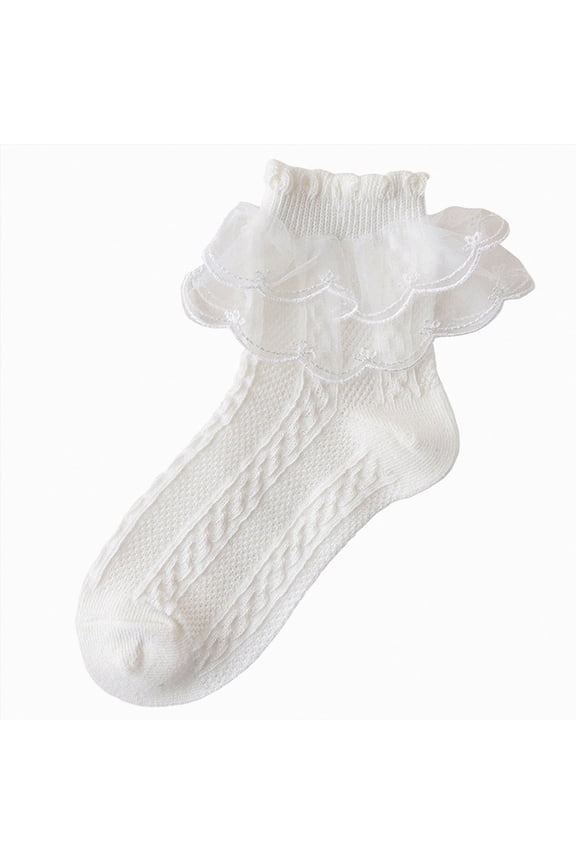 Toddler Girls Hollow Heart Pattern Mesh Ankle Socks Double Layer Tulle Lace Ruffle Cuff Breathable Princess Dress Socks,Sizes 1-3 Years