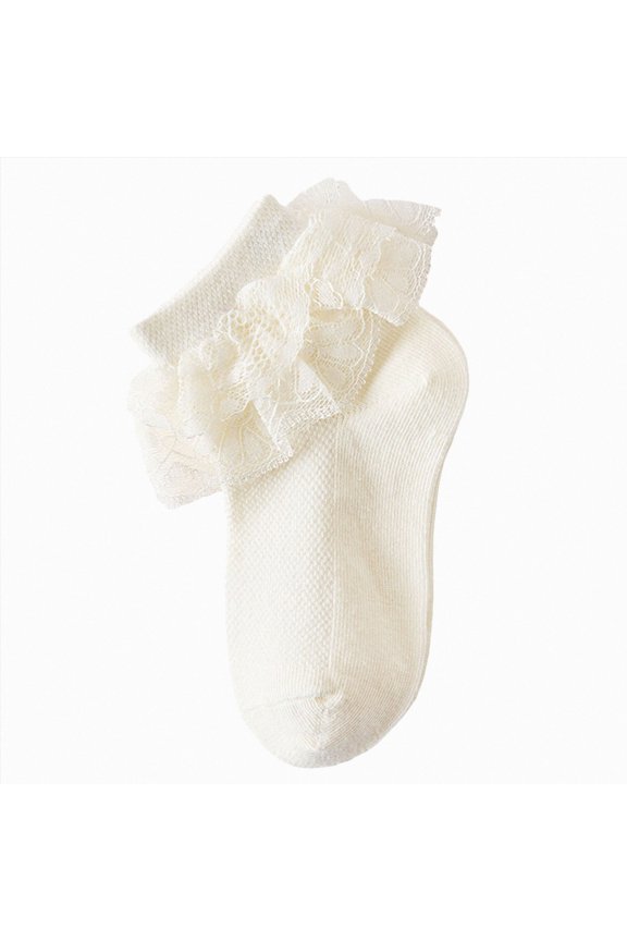Toddler Girls Hollow Heart Pattern Mesh Ankle Socks Double Layer Tulle Lace Ruffle Cuff Breathable Princess Dress Socks,Sizes 7-9 Years