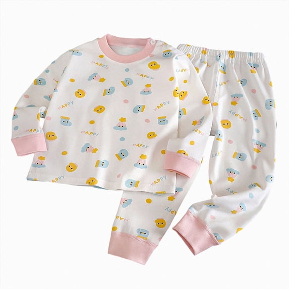 UAYOTSE Toddler Girls Long Sleeve Sleepwear Set Cute All Over Print Cotton Top and Bottom Outfit for Infant Home Nightwear