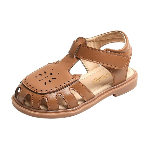 UAYOTSE Toddler Girls Sandals Soft Rubber Flats with Flowers for Summer Babies,2-2.5 Years Brown