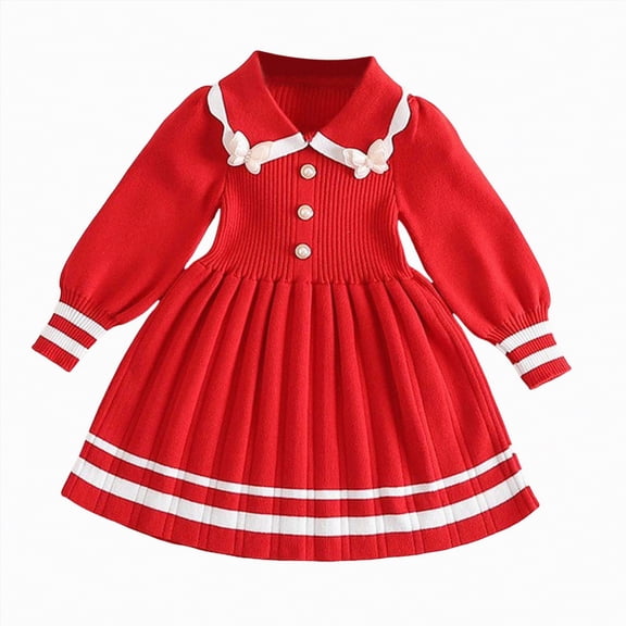 UAYOTSE Toddler Girls Sweater Dress Soft Warm Long Sleeve Knitted Dress for Fall Winter,Sizes 4-5 Years