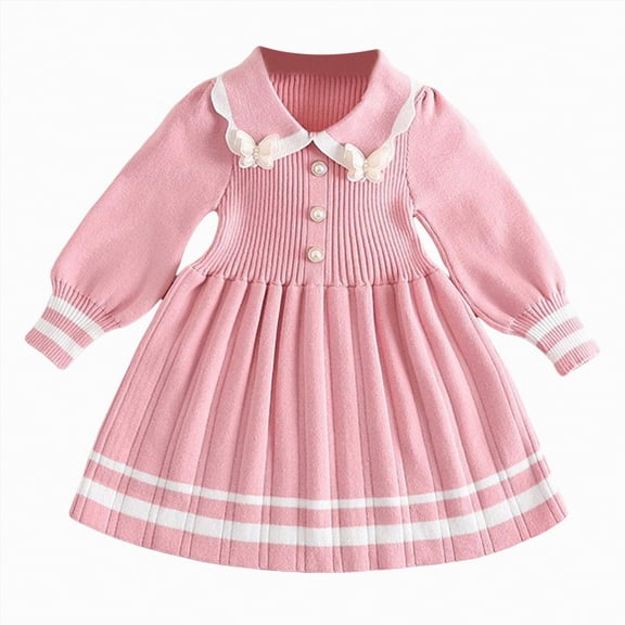 UAYOTSE Toddler Girls Sweater Dress Soft Warm Long Sleeve Knitted Dress for Fall Winter,Sizes 6-7 Years