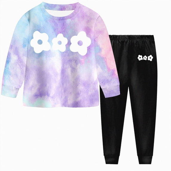 UAYOTSE Toddler Girls Tie Dye Pattern Crewneck Top + Flared Pants 2Pcs Boho Chic Outfit Size 8-9 Years