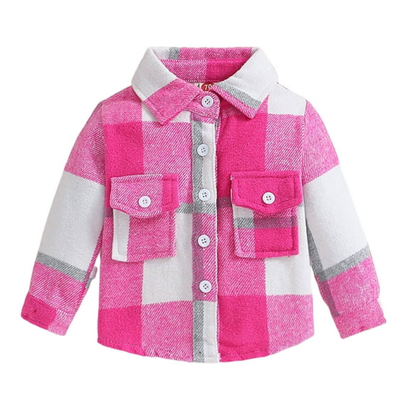 UAYOTSE Toddler Kids Baby Boys Girls Flannel Plaid Shirt Long Sleeve Button up Tops Outfits(18-24 Months,T49-Hot Pink)