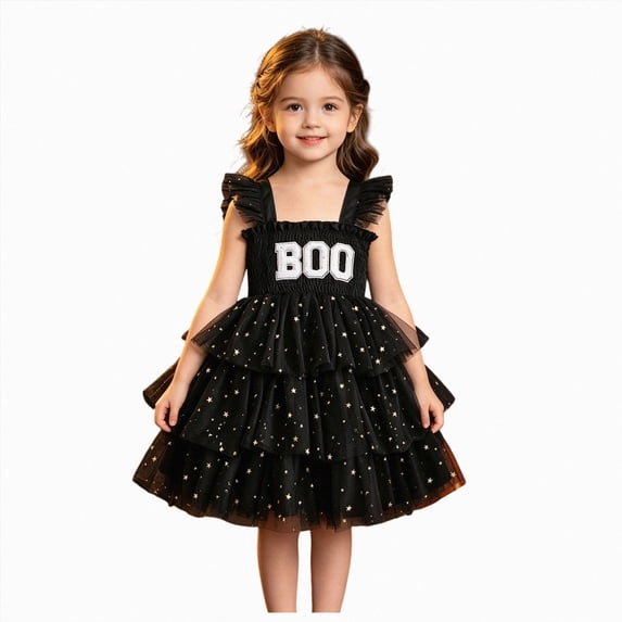 UAYOTSE Toddler Little Girls Halloween Tulle Dress 24 Months 3T 4T 5T 6Y Sleeveless Ruffle Strap Multi Layer Tiered Mesh Dress for Holiday Party