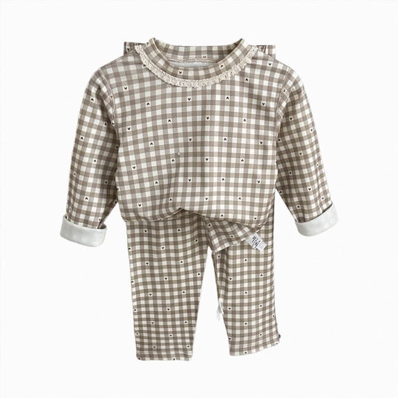 UAYOTSE Toddler Unisex Kids Cotton Sleepwear Set Plaid and Cartoon Print Long Sleeve Top With Matching Pants Size 11-12 Years