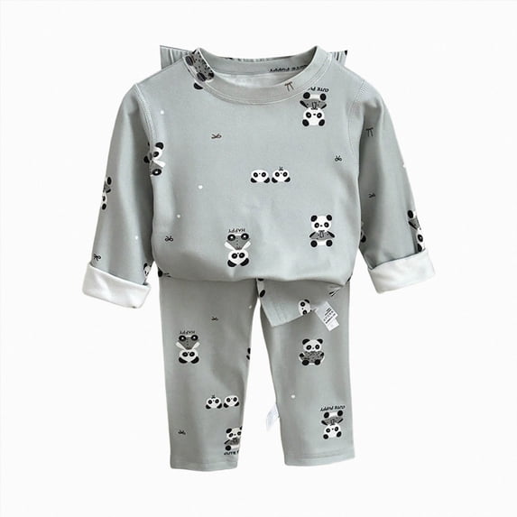 UAYOTSE Toddler Unisex Kids Cotton Sleepwear Set Plaid and Cartoon Print Long Sleeve Top With Matching Pants Size 7-8 Years