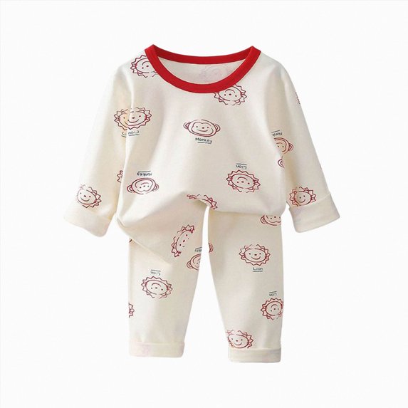 UAYOTSE Toddler Unisex Long Sleeve Pajama Outfit Cute All‑Over Print Crew Neck Top and Elastic Waist Pants Size 4-5 Years