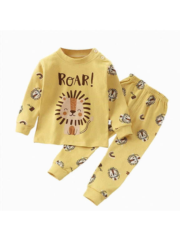 Toddler Unisex Long Sleeve Pajama Set Lion Cartoon Print 2 Piece Sleepwear Outfit Size 3-4 Years