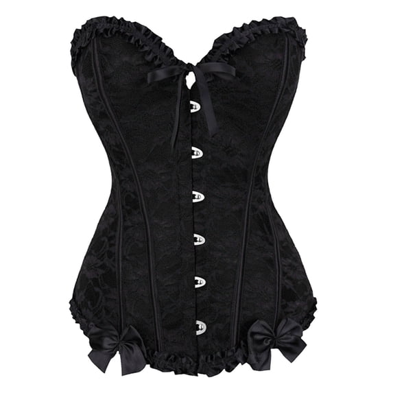UAYOTSE Tummy Control Strapless Sexy Corset Top for Women Bustier Overbust Satin Floral Lace Up,Black S