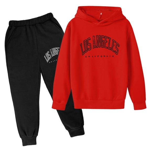 UAYOTSE Unisex Teen Kids Jogger Sweatsuit Set 2PCS Thermal Long Sleeve Hoodie Sweatpants Fall Winter Outfit,Red 5-6 Years
