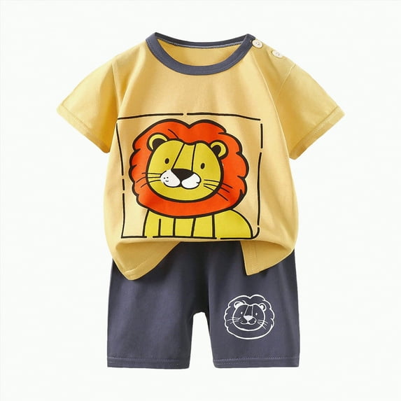 UAYOTSE Unisex Toddler Kids Soft Sleepwear Short Sleeve 2-Piece Pajamas Set Cute Loungewear Daily Outfit for Spring Summer Boys Girls Little Kids,Sizes 3-6 Months