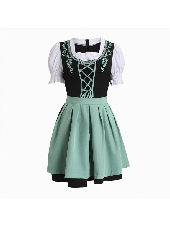 Women Oktoberfest Dress, Bavarian Dirndl Costume with Blouse and Apron, German Festival Party Dress for Women