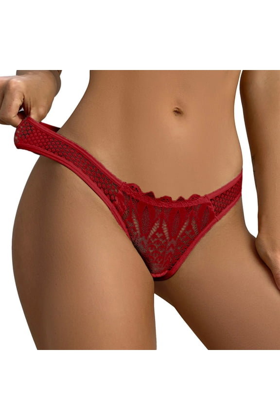 Women Underwear Floral Lace Thongs Mid Waist Panties Briefs,M Red