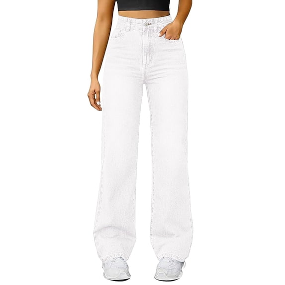 UAYOTSE Women's 2025 Wide Leg Jeans Distress Mid Waist Denim Pants Vintage Y2K Trousers(A315-Beige,S)