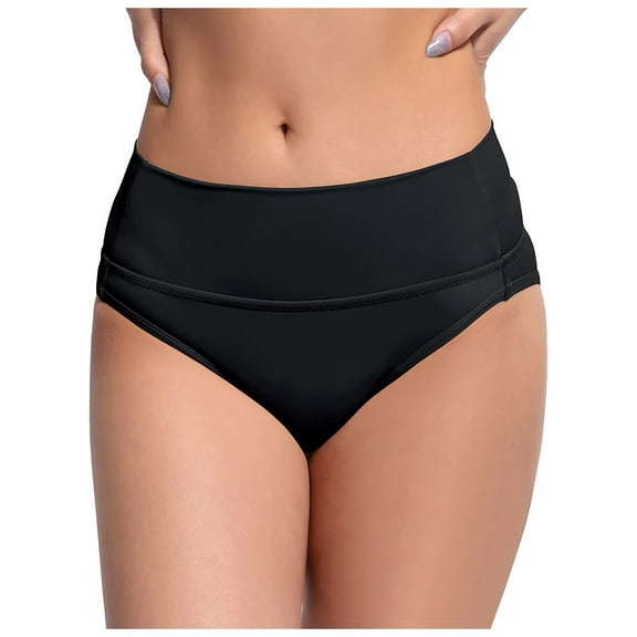 UAYOTSE Women's Bikini Bottoms Sexy Scallop Cheeky Solid Swimsuit Bottom,L Black