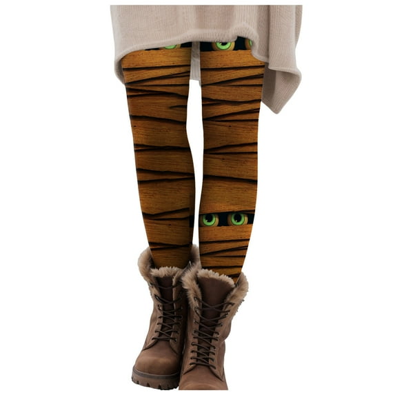 UAYOTSE Women's Brushed Christmas Halloween Ankle Length Seasonal Letter Pattern Printed Leggings Xmas Clothes(XL,C65-Orange)