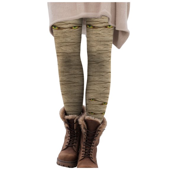 UAYOTSE Women's Christmas Halloween Leggings Printed High Waisted Stretchy Workout Pants Casual Slim Fit Gym Legging Tights(L,C58-Beige)