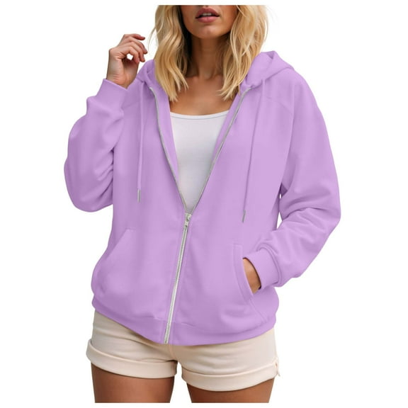 UAYOTSE Women's Fleece Lined Zip Up Hoodies Casual Hooded Jacket Workout Full Zip Sweatshirts Pocket Coats(G232-Light Purple,XXL)