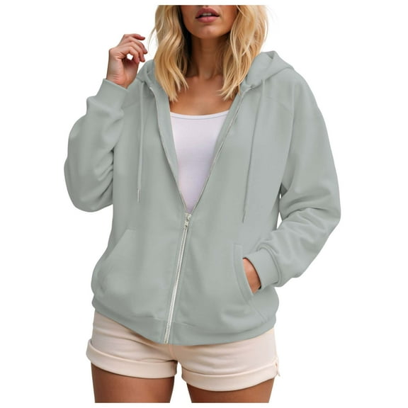 UAYOTSE Women's Fleece Lined Zip Up Hoodies Casual Hooded Jacket Workout Full Zip Sweatshirts Pocket Coats(G234-Light Gray,XL)