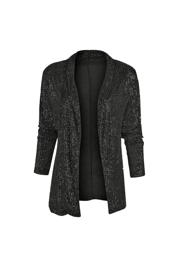 Women’s Fringe New Years Eve Sequin Jacket Coat Long Sleeve Disco Theme Concert Rave Tassel Bomber Jackets,Black S