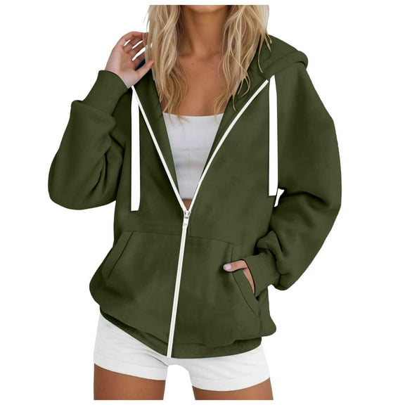 UAYOTSE Women's Full Zip Up Hoodie Long Sleeve Hooded Sweatshirts Pockets Jacket Coat for Women(G164-Green,XXL)
