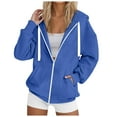 thumbnail image 1 of UAYOTSE Women's Hooded Sweatshirt Casual Soft Brushed Fleece Hoody Drop Shoulder Full Zip Up Hoodie(G214-Blue,S), 1 of 4