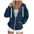 thumbnail image 1 of UAYOTSE Women's Hooded Sweatshirt Casual Soft Brushed Fleece Hoody Drop Shoulder Full Zip Up Hoodie(G220-Navy,3XL), 1 of 4
