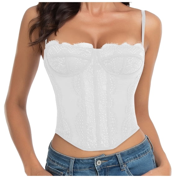 UAYOTSE Women's Lace Up Corset Tops Cold Shoulder Side Ties Back Sexy Going Out Bodyshaper Bustier Top,White M