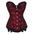 thumbnail image 1 of UAYOTSE Women's Overbust Lace up Corset Bustier Top Corset Vintage Satin Party Shapewear Tummy Control,Red S, 1 of 4