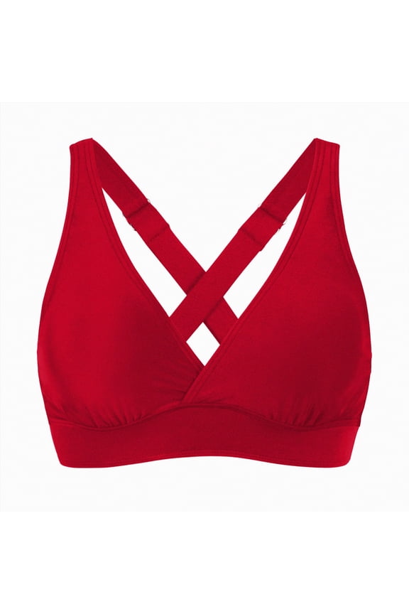 Women's Push Up V Neck Bikini Tops Criss Cross Back Padded Bathing Suit Top,Sizes XXL