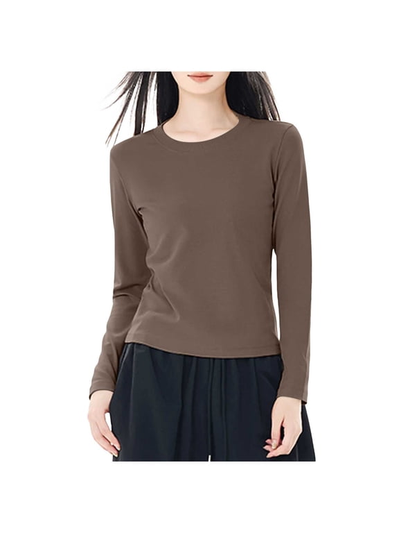 Women's Seamless Layering Shirts Solid Color Long Sleeve Crew Neck Underwear Shirts Lightweight Breathable Stretch Fitted Inner Top Warm Winter Base Layer,Sizes M