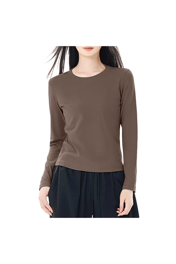Women's Seamless Layering Shirts Solid Color Long Sleeve Crew Neck Underwear Shirts Lightweight Breathable Stretch Fitted Inner Top Warm Winter Base Layer,Sizes L