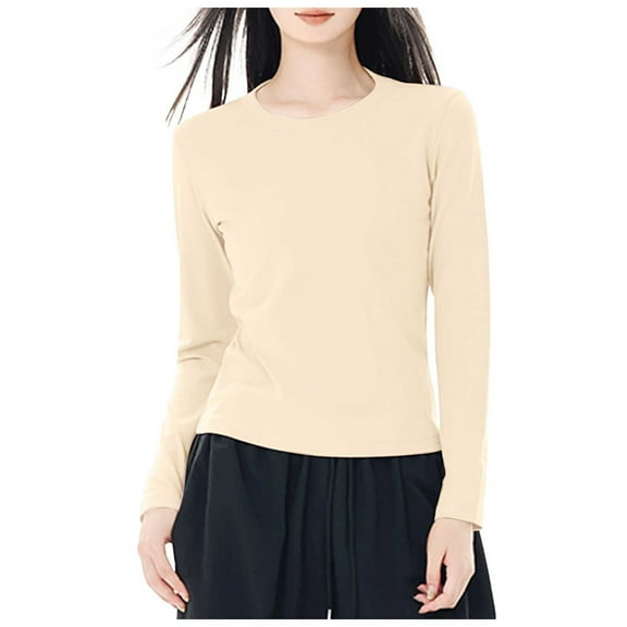 UAYOTSE Women's Seamless Layering Shirts Solid Color Long Sleeve Crew Neck Underwear Shirts Lightweight Breathable Stretch Fitted Inner Top Warm Winter Base Layer,Sizes S