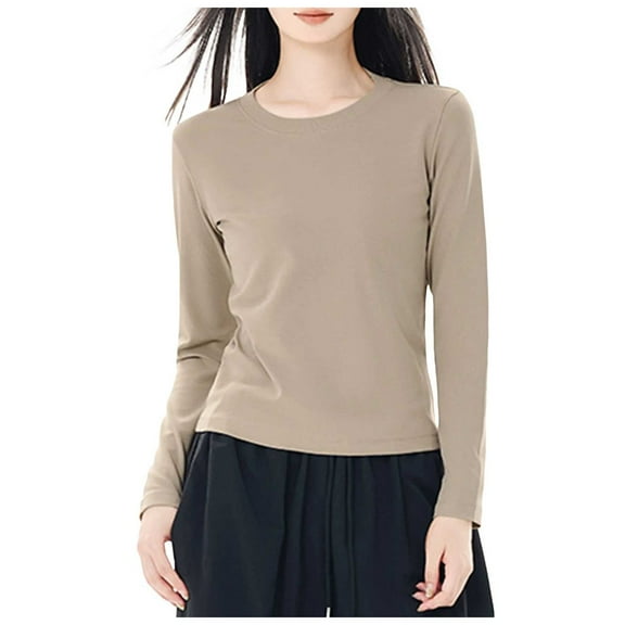 UAYOTSE Women's Seamless Layering Shirts Solid Color Long Sleeve Crew Neck Underwear Shirts Lightweight Breathable Stretch Fitted Inner Top Warm Winter Base Layer,Sizes S