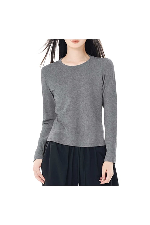 Women's Seamless Layering Shirts Solid Color Long Sleeve Crew Neck Underwear Shirts Lightweight Breathable Stretch Fitted Inner Top Warm Winter Base Layer,Sizes S