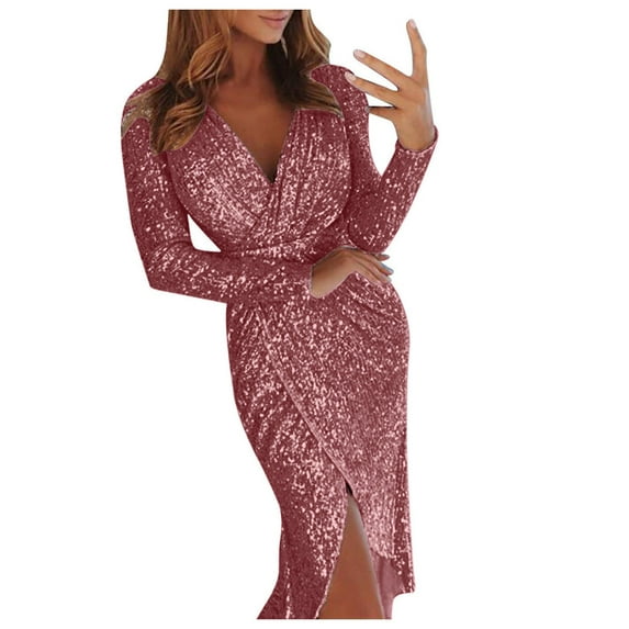 UAYOTSE Women's Spaghetti Satin Long Side Slit Prom Dresses,Pink XXL