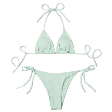 UAYOTSE Women's Triangle String Bikini Set Sexy Tie Side Two Piece Swimsuit Cute Halter Bathing Suit, Mint Green S